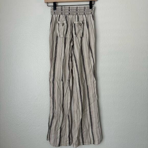 Sky & Sparrow Womens Brown Flowy Pant Linen Blend Stretch Waist Boho Size Small - Picture 6 of 9